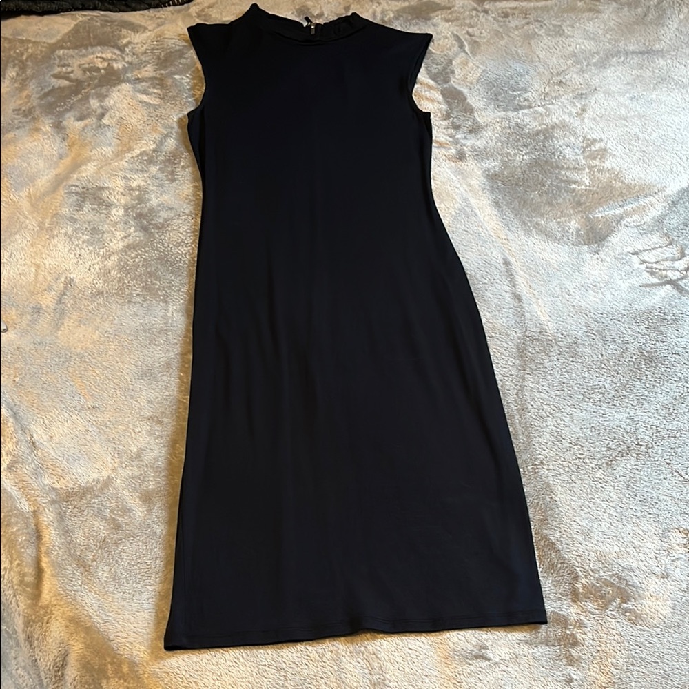 Kenneth Cole Black Midi Dress with Mock Neck